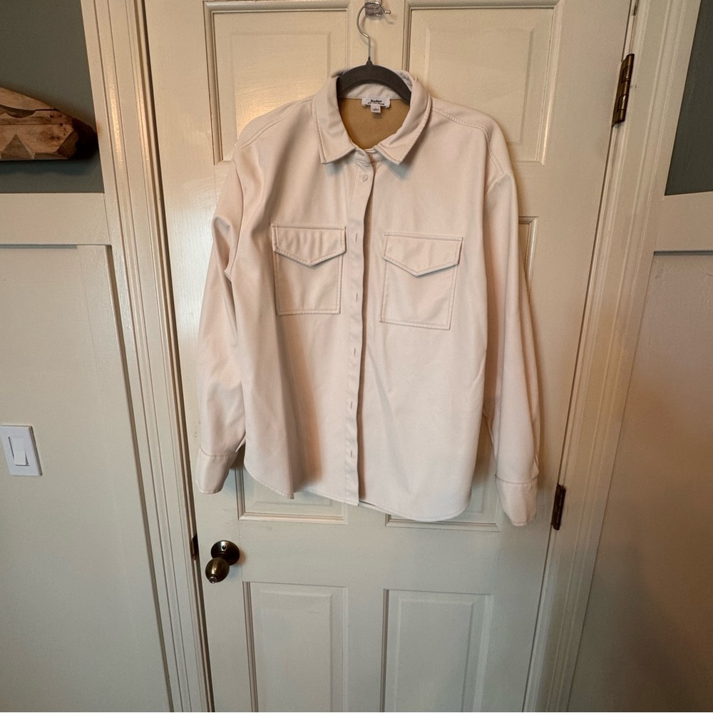 Faux Leather Shacket – Cream Beige – Size L - Picture 1 of 4